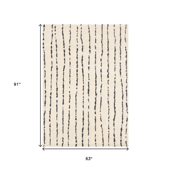 HomeRoots 5' Cream and Black Striped Area Rug - Plush, Durable, Modern Design for Cozy Living Spaces 5' X 8' 661269