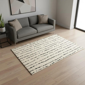 HomeRoots 5' Cream and Black Striped Area Rug - Plush, Durable, Modern Design for Cozy Living Spaces 5' X 8' 661269