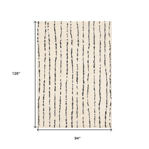 HomeRoots 5' Cream and Black Striped Area Rug - Plush, Durable, Modern Design for Cozy Living Spaces 8' X 11' 661270