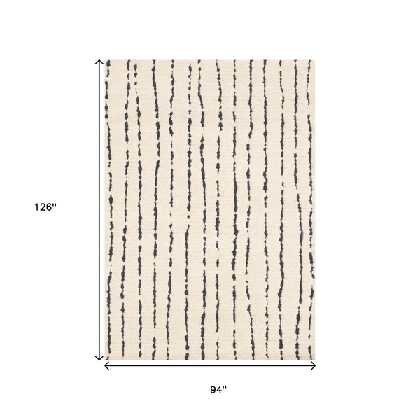 HomeRoots 5' Cream and Black Striped Area Rug - Plush, Durable, Modern Design for Cozy Living Spaces 8' X 11' 661270