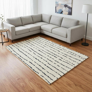 HomeRoots 5' Cream and Black Striped Area Rug - Plush, Durable, Modern Design for Cozy Living Spaces 8' X 11' 661270