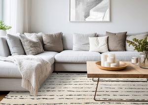 HomeRoots 5' Cream and Black Striped Area Rug - Plush, Durable, Modern Design for Cozy Living Spaces 8' X 11' 661270