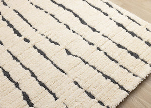 HomeRoots 5' Cream and Black Striped Area Rug - Plush, Durable, Modern Design for Cozy Living Spaces 8' X 11' 661270
