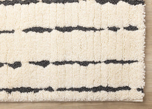 HomeRoots 5' Cream and Black Striped Area Rug - Plush, Durable, Modern Design for Cozy Living Spaces 8' X 11' 661270