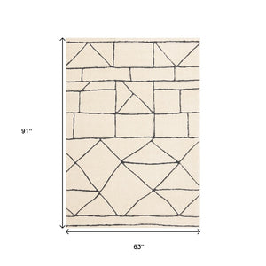 HomeRoots 5' Cream and Black Geometric Area Rug - Soft, Durable, and Stylish Design for Modern Living Spaces 5' X 8' 661271