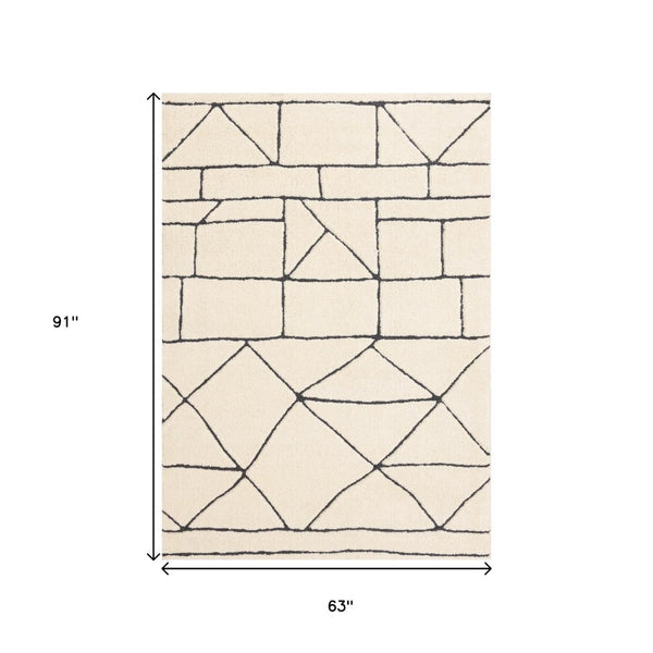 HomeRoots 5' Cream and Black Geometric Area Rug - Soft, Durable, and Stylish Design for Modern Living Spaces 5' X 8' 661271