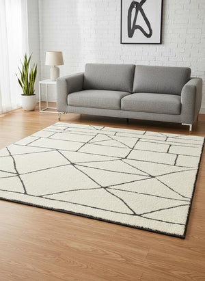 HomeRoots 5' Cream and Black Geometric Area Rug - Soft, Durable, and Stylish Design for Modern Living Spaces 5' X 8' 661271