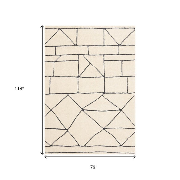 HomeRoots 5' Cream and Black Geometric Area Rug - Soft, Durable, and Stylish Design for Modern Living Spaces 7' X 10' 661272