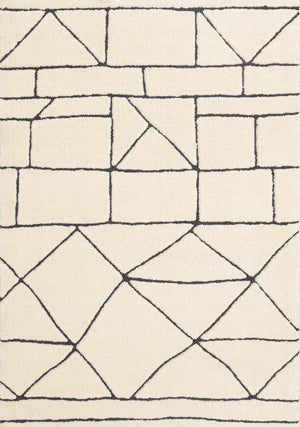 HomeRoots 5' Cream and Black Geometric Area Rug - Soft, Durable, and Stylish Design for Modern Living Spaces 7' X 10' 661272