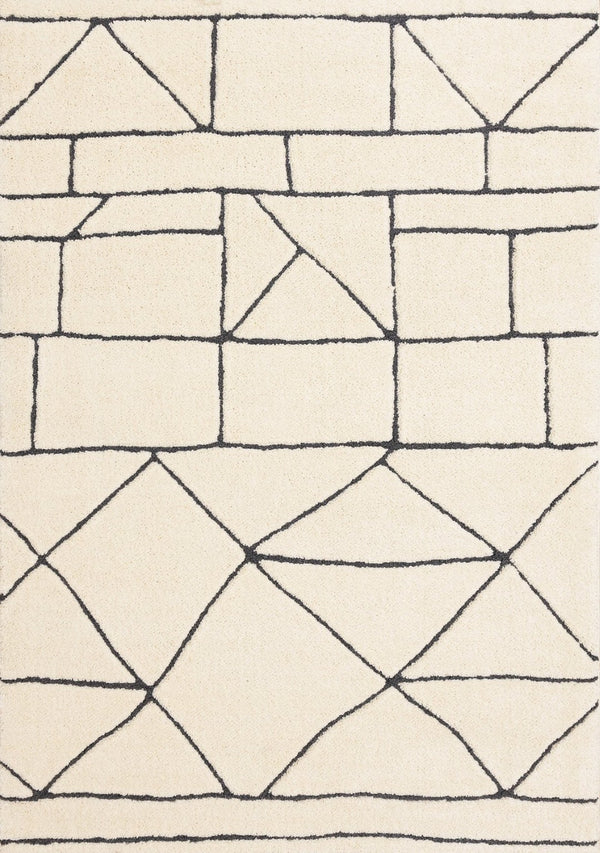 HomeRoots 5' Cream and Black Geometric Area Rug - Soft, Durable, and Stylish Design for Modern Living Spaces 7' X 10' 661272