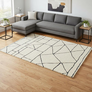 HomeRoots 5' Cream and Black Geometric Area Rug - Soft, Durable, and Stylish Design for Modern Living Spaces 8' X 11' 661273