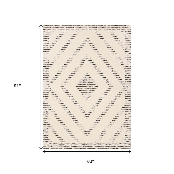 HomeRoots 5' Modern Cream and Black Geometric Area Rug - Soft, Stain-Resistant, Perfect for Busy Homes 5' X 8' 661274