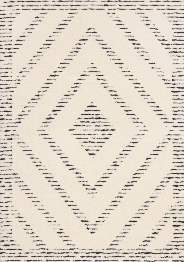 HomeRoots 5' Modern Cream and Black Geometric Area Rug - Soft, Stain-Resistant, Perfect for Busy Homes 5' X 8' 661274