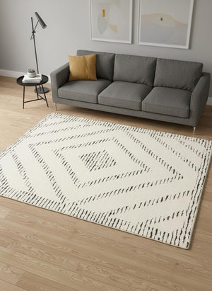 HomeRoots 5' Modern Cream and Black Geometric Area Rug - Soft, Stain-Resistant, Perfect for Busy Homes 5' X 8' 661274