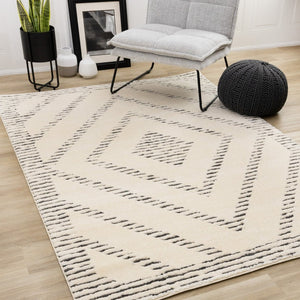 HomeRoots 5' Modern Cream and Black Geometric Area Rug - Soft, Stain-Resistant, Perfect for Busy Homes 5' X 8' 661274