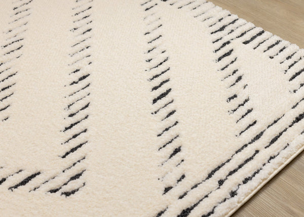 HomeRoots 5' Modern Cream and Black Geometric Area Rug - Soft, Stain-Resistant, Perfect for Busy Homes 5' X 8' 661274