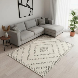 HomeRoots 5' Modern Cream and Black Geometric Area Rug - Soft, Stain-Resistant, Perfect for Busy Homes 8' X 11' 661275