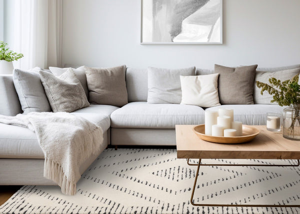 HomeRoots 5' Modern Cream and Black Geometric Area Rug - Soft, Stain-Resistant, Perfect for Busy Homes 8' X 11' 661275