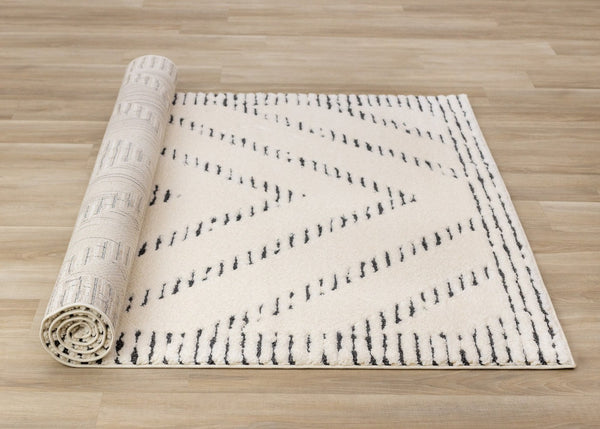 HomeRoots 5' Modern Cream and Black Geometric Area Rug - Soft, Stain-Resistant, Perfect for Busy Homes 8' X 11' 661275