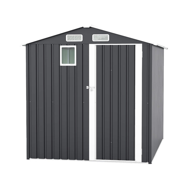 English Elm 6x8ft Outdoor Steel Storage Shed Lockable Vented Galvanized Metal Garden Backyard Tool Unit Dark Gray W1598P361333