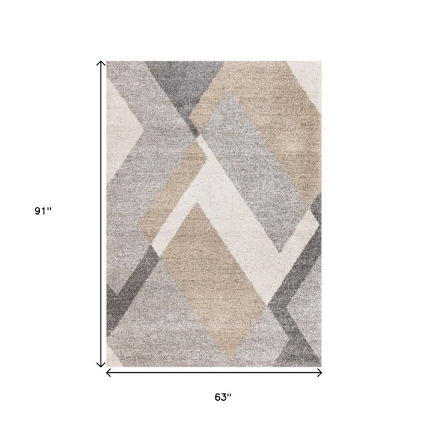 HomeRoots 5' Modern Geometric Area Rug in Gray, Cream & Tan - Soft, Durable, Stain-Resistant for Any Space 5' X 8' 661276