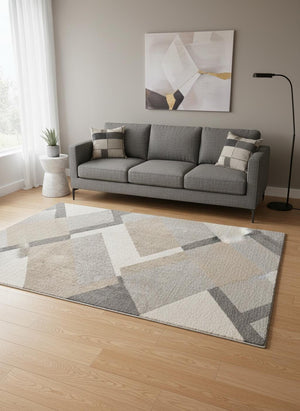 HomeRoots 5' Modern Geometric Area Rug in Gray, Cream & Tan - Soft, Durable, Stain-Resistant for Any Space 5' X 8' 661276