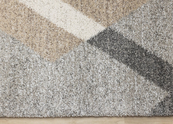 HomeRoots 5' Modern Geometric Area Rug in Gray, Cream & Tan - Soft, Durable, Stain-Resistant for Any Space 5' X 8' 661276