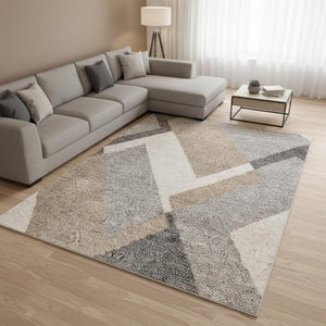 HomeRoots 5' Modern Geometric Area Rug in Gray, Cream & Tan - Soft, Durable, Stain-Resistant for Any Space 8' X 11' 661277
