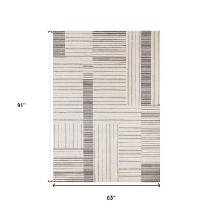 HomeRoots 5' Ivory and Black Striped Area Rug - Durable, Soft, and Stylish Accent for Modern Homes and Spaces 5' X 8' 661278