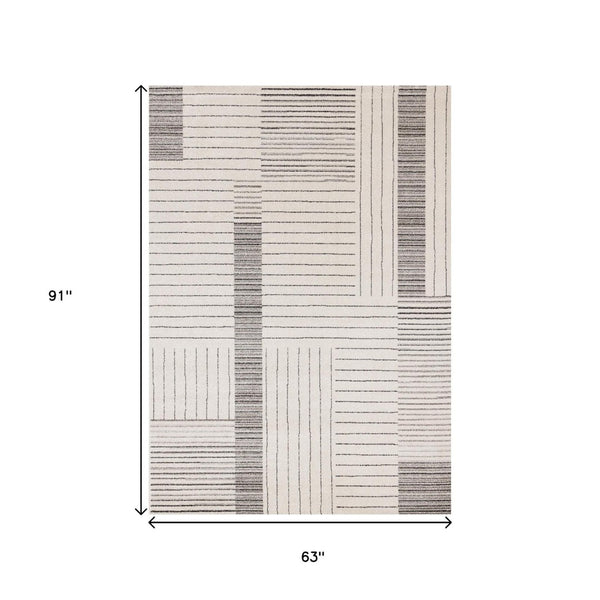 HomeRoots 5' Ivory and Black Striped Area Rug - Durable, Soft, and Stylish Accent for Modern Homes and Spaces 5' X 8' 661278