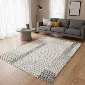 HomeRoots 5' Ivory and Black Striped Area Rug - Durable, Soft, and Stylish Accent for Modern Homes and Spaces 5' X 8' 661278