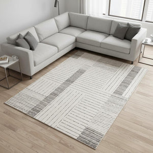 HomeRoots 5' Ivory and Black Striped Area Rug - Durable, Soft, and Stylish Accent for Modern Homes and Spaces 8' X 11' 661279