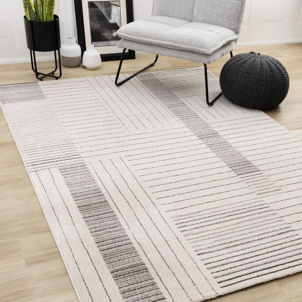 HomeRoots 5' Ivory and Black Striped Area Rug - Durable, Soft, and Stylish Accent for Modern Homes and Spaces 8' X 11' 661279