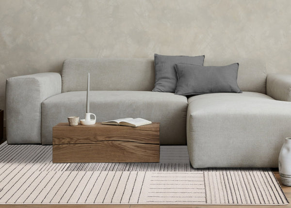 HomeRoots 5' Ivory and Black Striped Area Rug - Durable, Soft, and Stylish Accent for Modern Homes and Spaces 8' X 11' 661279