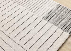 HomeRoots 5' Ivory and Black Striped Area Rug - Durable, Soft, and Stylish Accent for Modern Homes and Spaces 8' X 11' 661279