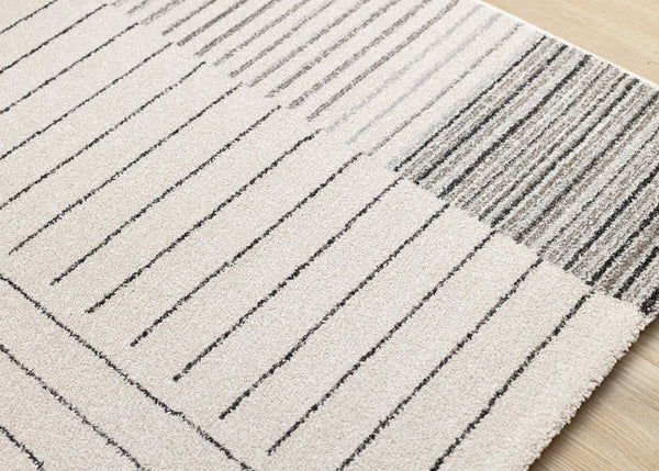 HomeRoots 5' Ivory and Black Striped Area Rug - Durable, Soft, and Stylish Accent for Modern Homes and Spaces 8' X 11' 661279