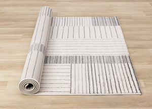 HomeRoots 5' Ivory and Black Striped Area Rug - Durable, Soft, and Stylish Accent for Modern Homes and Spaces 8' X 11' 661279