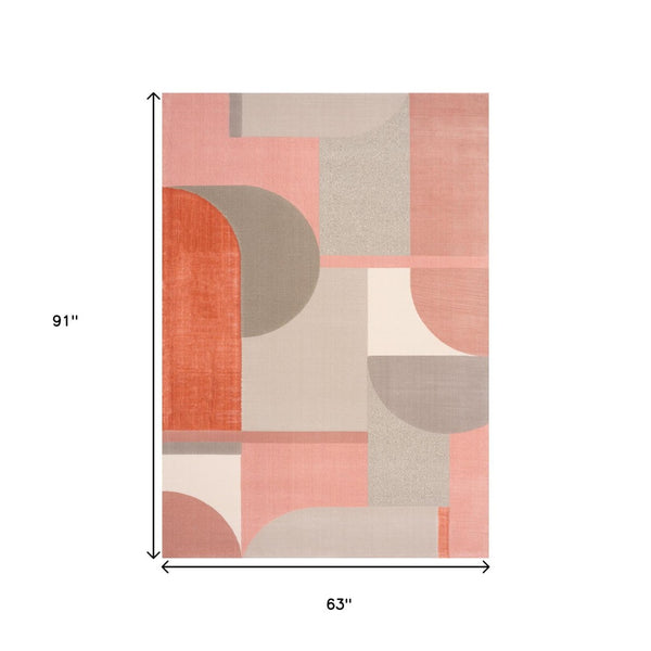 HomeRoots 5' Modern Pink and Gray Geometric Area Rug - Stylish, Durable, Stain-Resistant for High-Traffic Spaces 5' X 8' 661280