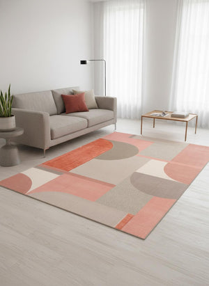 HomeRoots 5' Modern Pink and Gray Geometric Area Rug - Stylish, Durable, Stain-Resistant for High-Traffic Spaces 5' X 8' 661280