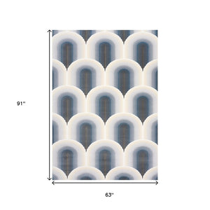 HomeRoots 5' Modern Cream and Blue Geometric Area Rug - Durable, Stylish, and Stain-Resistant Floor Covering 5' X 8' 661282