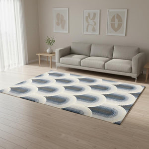 HomeRoots 5' Modern Cream and Blue Geometric Area Rug - Durable, Stylish, and Stain-Resistant Floor Covering 5' X 8' 661282