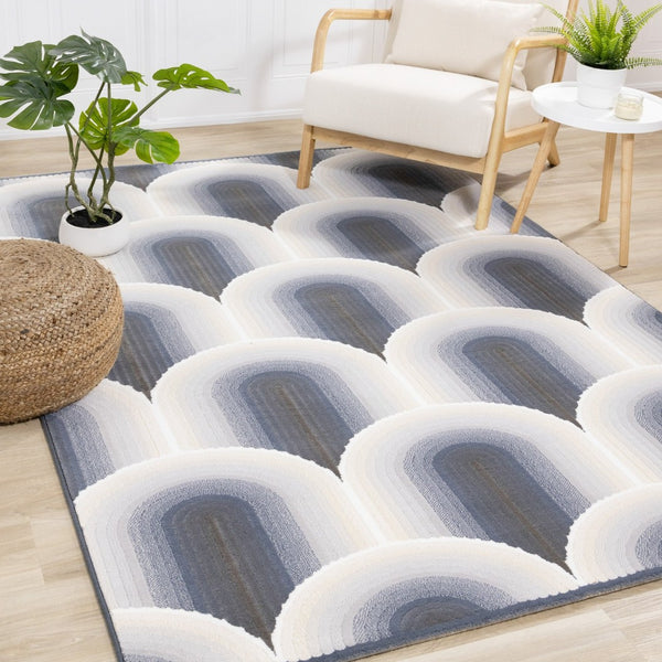 HomeRoots 5' Modern Cream and Blue Geometric Area Rug - Durable, Stylish, and Stain-Resistant Floor Covering 5' X 8' 661282