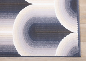 HomeRoots 5' Modern Cream and Blue Geometric Area Rug - Durable, Stylish, and Stain-Resistant Floor Covering 5' X 8' 661282
