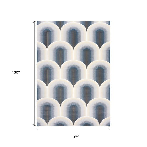 HomeRoots 5' Modern Cream and Blue Geometric Area Rug - Durable, Stylish, and Stain-Resistant Floor Covering 8' X 11' 661283