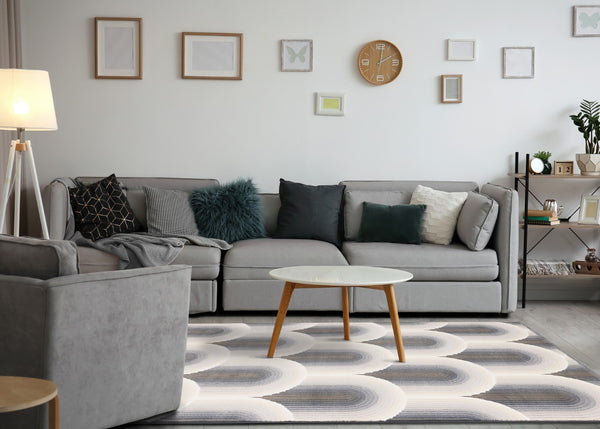 HomeRoots 5' Modern Cream and Blue Geometric Area Rug - Durable, Stylish, and Stain-Resistant Floor Covering 8' X 11' 661283