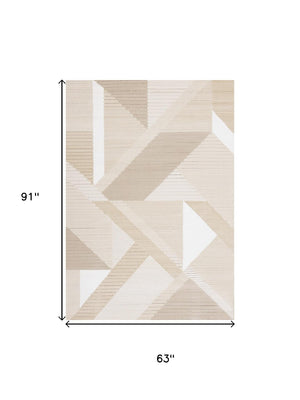 HomeRoots 5' Beige and Cream Geometric Area Rug - Modern Style, Durable, Stain-Resistant, Easy Care for Any Space 5' X 8' 661284