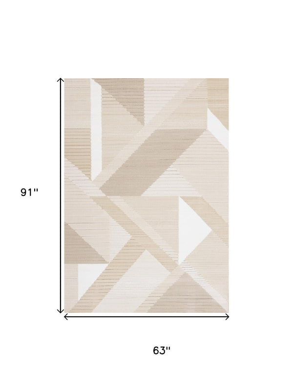 HomeRoots 5' Beige and Cream Geometric Area Rug - Modern Style, Durable, Stain-Resistant, Easy Care for Any Space 5' X 8' 661284