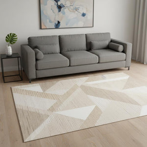 HomeRoots 5' Beige and Cream Geometric Area Rug - Modern Style, Durable, Stain-Resistant, Easy Care for Any Space 5' X 8' 661284