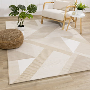 HomeRoots 5' Beige and Cream Geometric Area Rug - Modern Style, Durable, Stain-Resistant, Easy Care for Any Space 5' X 8' 661284