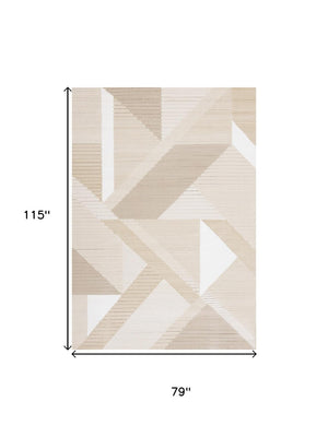 HomeRoots 5' Beige and Cream Geometric Area Rug - Modern Style, Durable, Stain-Resistant, Easy Care for Any Space 7' X 10' 661285